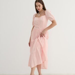 Women's Short Sleeve Button Detailed Midi Dress - Brand: Levure - Women & Kids, Baby Clothes Wholesale - TheBS Women