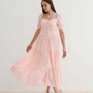 Women's Short Sleeve Button Detailed Midi Dress - Brand: Levure - Women & Kids, Baby Clothes Wholesale - TheBS Women