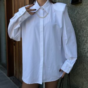 Poplin Wadded Pearl Necklace Detailed 100% Cotton Shirt 29016 - Brand: First Angels - Women & Kids, Baby Clothes Wholesale - TheBS Women