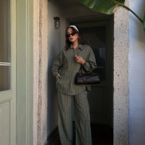 Striped Wide Cut Viscose Fabric Shirt And Pants Suit 29046 - Brand: First Angels - Women & Kids, Baby Clothes Wholesale - TheBS Women