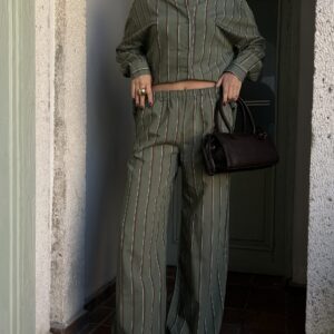 Striped Wide Cut Viscose Fabric Shirt And Pants Suit 29046 - Brand: First Angels - Women & Kids, Baby Clothes Wholesale - TheBS Women