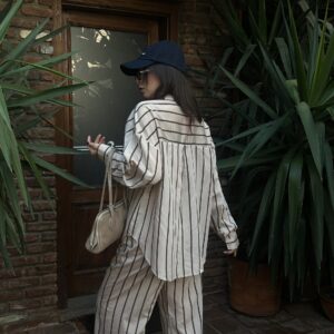 Striped Wide Cut Viscose Fabric Shirt And Pants Set 29046 - Brand: First Angels - Women & Kids, Baby Clothes Wholesale - TheBS Women