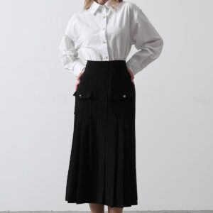 Pleated Contrast Shirt Dress - - White - Brand: Reyon - Women & Kids, Baby Clothes Wholesale - TheBS Women