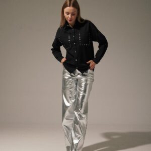 Linen Front Studded Women's Shirt - Brand: Levure - Women & Kids, Baby Clothes Wholesale - TheBS Women