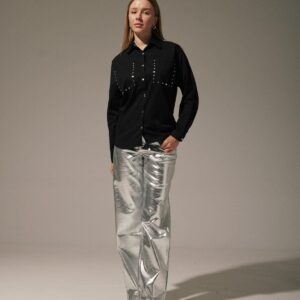 Linen Front Studded Women's Shirt - Brand: Levure - Women & Kids, Baby Clothes Wholesale - TheBS Women