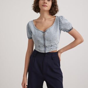 Blue Colored Zipper Crop Blouse Blue - Brand: Levure - Women & Kids, Baby Clothes Wholesale - TheBS Women