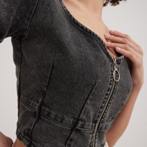 Black Crop Zipper Blouse Black - Brand: Levure - Women & Kids, Baby Clothes Wholesale - TheBS Women