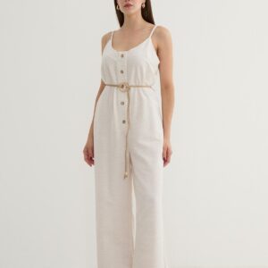 Women's Strappy Linen Jumpsuit Stone - Brand: Levure - Women & Kids, Baby Clothes Wholesale - TheBS Women