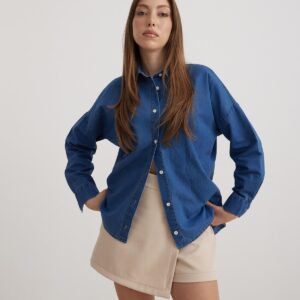 Button Detailed Denim Shirt - Brand: Levure - Women & Kids, Baby Clothes Wholesale - TheBS Women