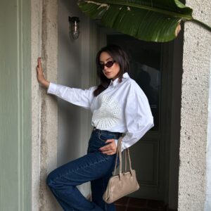 Wide Cut Lace And Pearl Detailed Design Poplin Shirt 29023 - Brand: First Angels - Women & Kids, Baby Clothes Wholesale - TheBS Women