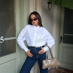 Wide Cut Lace And Pearl Detailed Design Poplin Shirt 29023 - Brand: First Angels - Women & Kids, Baby Clothes Wholesale - TheBS Women