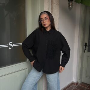 Wide Cut Lace And Pearl Detailed Design Poplin Shirt 29023 - Brand: First Angels - Women & Kids, Baby Clothes Wholesale - TheBS Women