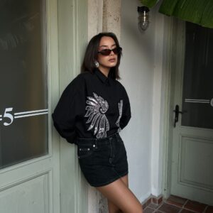 Poplin Wide Cut Front Tulle And Sequin Accessory Shirt 29025 - Brand: First Angels - Women & Kids, Baby Clothes Wholesale - TheBS Women