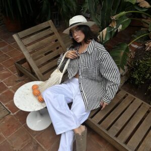 Striped Oversize Pocket Detailed Cotton Shirt 29013 - Brand: First Angels - Women & Kids, Baby Clothes Wholesale - TheBS Women