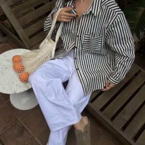 Striped Oversize Pocket Detailed Cotton Shirt 29013 - Brand: First Angels - Women & Kids, Baby Clothes Wholesale - TheBS Women