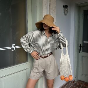 Striped Oversize Pocket Detailed Cotton Shirt 29013 - Brand: First Angels - Women & Kids, Baby Clothes Wholesale - TheBS Women