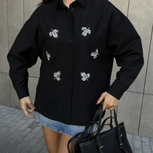 Stone Embroidered Poplin Wide Cut Shirt 29026 - Brand: First Angels - Women & Kids, Baby Clothes Wholesale - TheBS Women