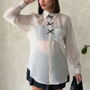 Bow Detailed Polka Dot Chiffon Shirt - Brand: Topshow - Women & Kids, Baby Clothes Wholesale - TheBS Women