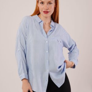 Pocket Detail Striped Oversize WholesaleShirt - Brand: Lustrin - Women & Kids, Baby Clothes Wholesale - TheBS Women