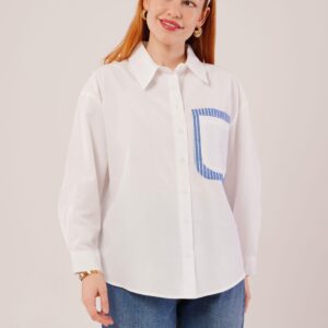 Striped Pocket Detailed White Wholesale Shirt - Brand: Lustrin - Women & Kids, Baby Clothes Wholesale - TheBS Women