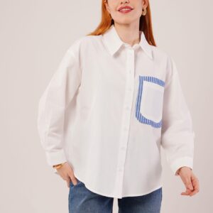 Striped Pocket Detailed White Wholesale Shirt - Brand: Lustrin - Women & Kids, Baby Clothes Wholesale - TheBS Women