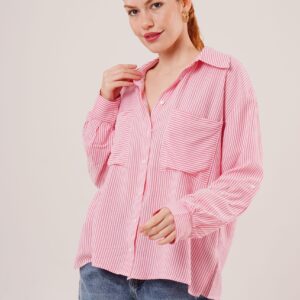 Bat Sleeve Striped Pocket Detailed WholesaleShirt - Brand: Lustrin - Women & Kids, Baby Clothes Wholesale - TheBS Women
