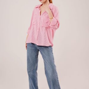 Bat Sleeve Striped Pocket Detailed WholesaleShirt - Brand: Lustrin - Women & Kids, Baby Clothes Wholesale - TheBS Women