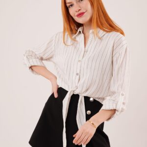 Wholesale White Shirt With Sleeve Detailed Tie Up Stripes - Brand: Lustrin - Women & Kids, Baby Clothes Wholesale - TheBS Women