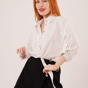 Wholesale White Shirt With Sleeve Detailed Tie Up Stripes - Brand: Lustrin - Women & Kids, Baby Clothes Wholesale - TheBS Women