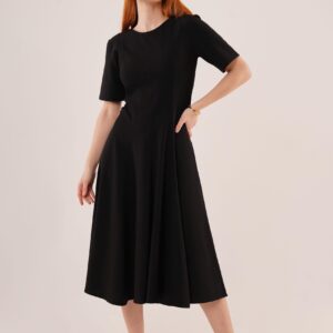 Stitching Detailed Short Sleeve WholesaleLong Dress - Brand: Lustrin - Women & Kids, Baby Clothes Wholesale - TheBS Women