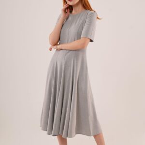 WholesaleLong Dress With Stitching Detailed Short Sleeve - Brand: Lustrin - Women & Kids, Baby Clothes Wholesale - TheBS Women