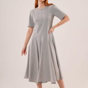 WholesaleLong Dress With Stitching Detailed Short Sleeve - Brand: Lustrin - Women & Kids, Baby Clothes Wholesale - TheBS Women