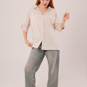 Pocket Detail Striped Oversize WholesaleShirt - Brand: Lustrin - Women & Kids, Baby Clothes Wholesale - TheBS Women