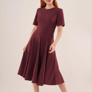 Stitching Detailed Short Sleeve Wholesale Burgundy Long Dress - Brand: Lustrin - Women & Kids, Baby Clothes Wholesale - TheBS Women
