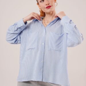 Bat Sleeve Striped Pocket Detailed WholesaleShirt - Brand: Lustrin - Women & Kids, Baby Clothes Wholesale - TheBS Women