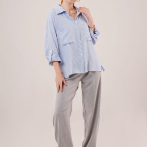 Bat Sleeve Striped Pocket Detailed WholesaleShirt - Brand: Lustrin - Women & Kids, Baby Clothes Wholesale - TheBS Women