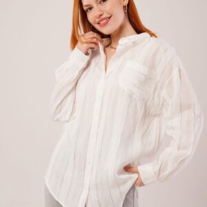 Judge Collar Striped Pocket Detailed WholesaleShirt - Brand: Lustrin - Women & Kids, Baby Clothes Wholesale - TheBS Women