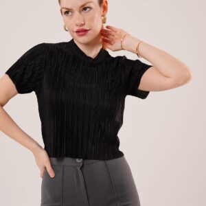 Ribbed Short Sleeve Shiny WholesaleBlouse - Brand: Lustrin - Women & Kids, Baby Clothes Wholesale - TheBS Women