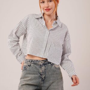 Crop PatternWholesale Shirt With Pockets And Stripes - Brand: Lustrin - Women & Kids, Baby Clothes Wholesale - TheBS Women
