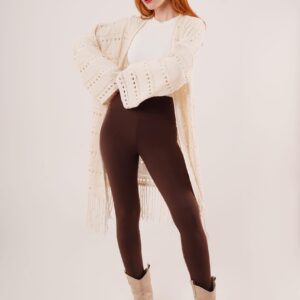 Perforated Transitional Tassel Detail Long Knitwear WholesaleCardigan - Brand: Lustrin - Women & Kids, Baby Clothes Wholesale - TheBS Women