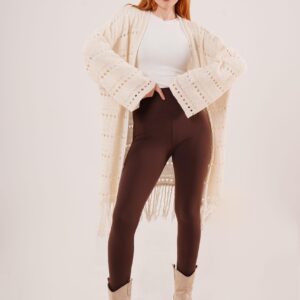 Perforated Transitional Tassel Detail Long Knitwear WholesaleCardigan - Brand: Lustrin - Women & Kids, Baby Clothes Wholesale - TheBS Women