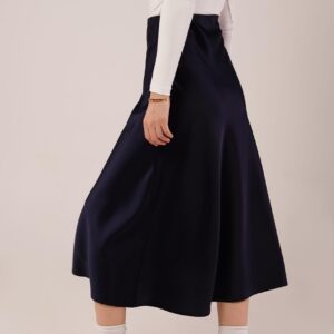 Bell Cut Midi Navy Wholesale Satin Skirt - Brand: Lustrin - Women & Kids, Baby Clothes Wholesale - TheBS Women