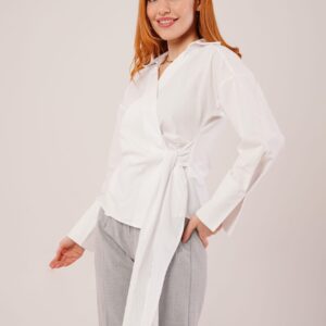 Double Breasted Collar Side Drawstring Detailed WholesaleShirt - Brand: Lustrin - Women & Kids, Baby Clothes Wholesale - TheBS Women