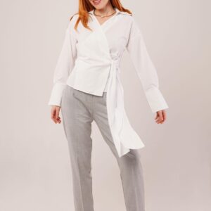 Double Breasted Collar Side Drawstring Detailed WholesaleShirt - Brand: Lustrin - Women & Kids, Baby Clothes Wholesale - TheBS Women