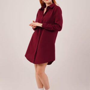 Long Sleeve Burgundy Tunic Wholesale Shirt Dress - Brand: Lustrin - Women & Kids, Baby Clothes Wholesale - TheBS Women