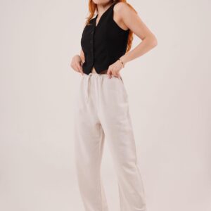 Drawstring Detailed Linen Wholesale Ecru Pants With Pockets - Brand: Lustrin - Women & Kids, Baby Clothes Wholesale - TheBS Women