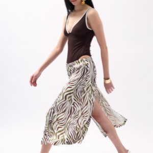 Patterned Skirt With Side Slits - Green - Brand: Black Fashion - Women & Kids, Baby Clothes Wholesale - TheBS Women