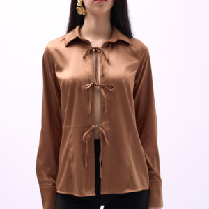 Tie Up Detail Satin Shirt - Dark - Brand: Black Fashion - Women & Kids, Baby Clothes Wholesale - TheBS Women