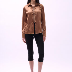 Tie Up Detail Satin Shirt - Dark - Brand: Black Fashion - Women & Kids, Baby Clothes Wholesale - TheBS Women