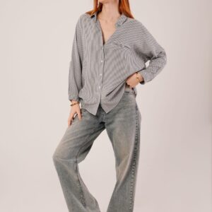 Pocket Detail Striped Oversize Shirt - Gray - Brand: Lustrin - Women & Kids, Baby Clothes Wholesale - TheBS Women